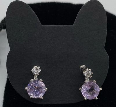 Amethyst & Diamant Ohrhänger Ohrstecker in silberfarbener Fassung (2 g schwer)