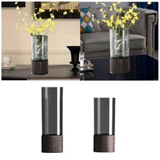 Cylindrical Flower Vase Bud Vase Ornaments Floral Arrangements Wooden Base for