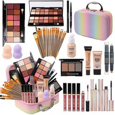 Pink Rainbow Makeup Set Girls Beauty Box Brushes Cosmetics Case Organizer