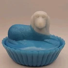 Vintage Westmoreland Blue White Slag Glass Dog On Nest Covered Candy Dish