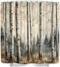 Birch Trees Shower Curtain Gray Tree Winter Birch Forest Bath Curtain Neutral...