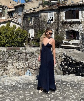 ZARA XS, XL WOMAN ZW COLLECTION POLKA DOT PRINT DRESS NAVY BLUE