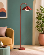 Red Arc Floor Lamp Pleated Metal Shade E14 LED Reading Light Modern Living Room