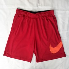 Nike Basketball Shorts Mens L Red Big Orange Swoosh Logo Lightweight Elastic