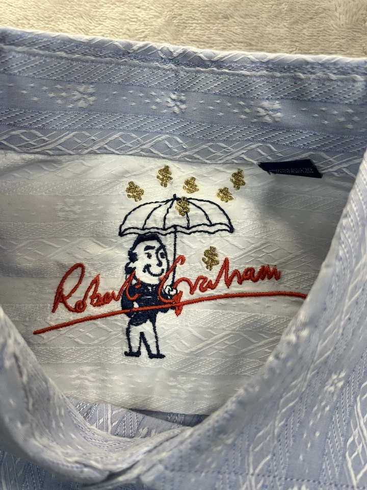 Robert Graham Shirt Mens Size XL Blue Geometric Button Down Collared Cotton - Image 2 of 4