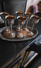 6x versilberte Kelch-/Lik&ouml;rgl&auml;ser im Set mit Tablett (Silberauflage)