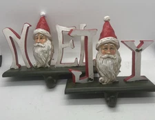 2  Christmas Stocking Holders NOËL Santa Claus /JOY Santa Claus Heavyweight
