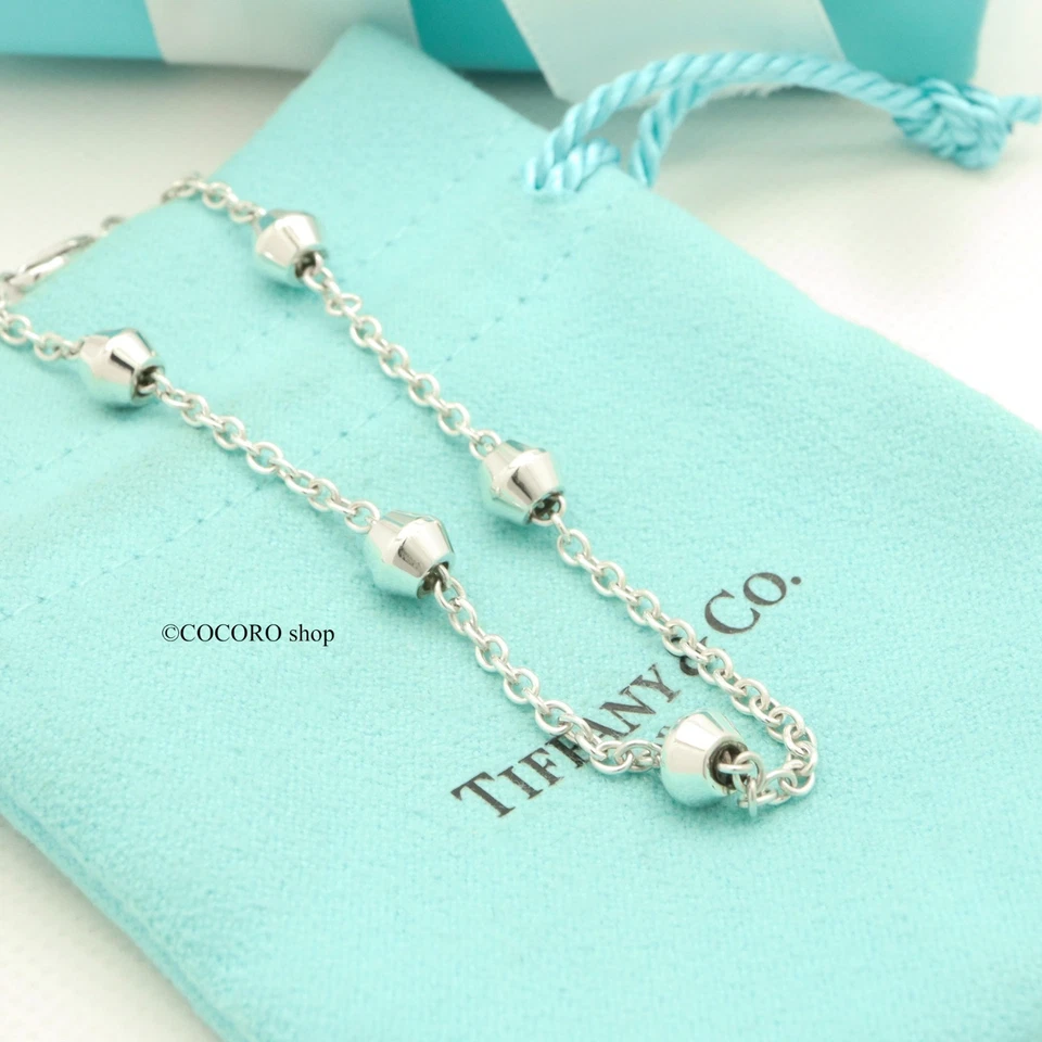 Authentic Tiffany & Co. Barrel Bead Station Chain Bracelet 7.3" Silver w/Pouch - Image 2 of 4