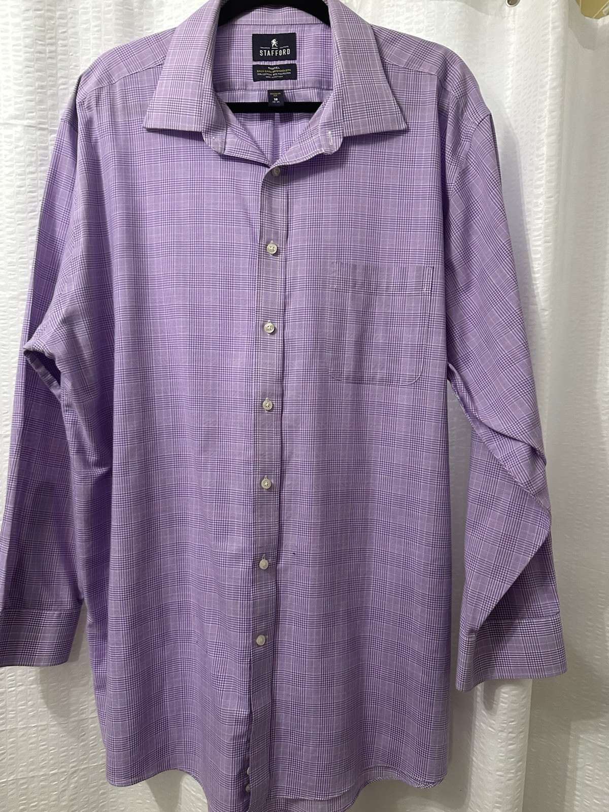 Men's Stafford long sleeve shirt neck size 18 lavender patterned sleeve 34-35