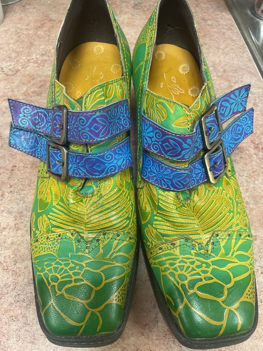 Floral Embossed Double Strap Monk Oxfords Vi Tage Style Bohemian 