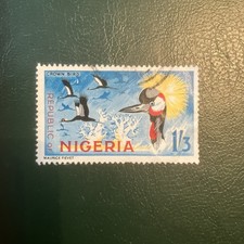 NIGERIA 1966 SG181 1/3 CROWN BIRD STAMP AND 1/- KINGFISHER USED