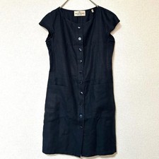 Valentino Boutique Linen Dress 92cm Length Silk Lined Navy Color