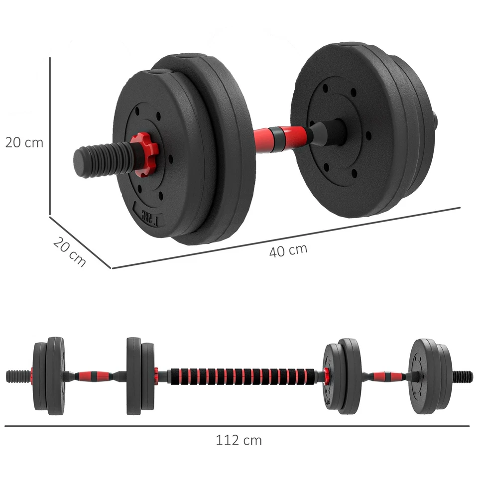 HOMCOM 15 kg Adjustable 2 in 1 Barbell Dumbbells Weight Set for Body Fitness, photo 3 of 5