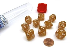 Pack of 10 D10 16mm Koplow Games Glitter Dice - Yellow