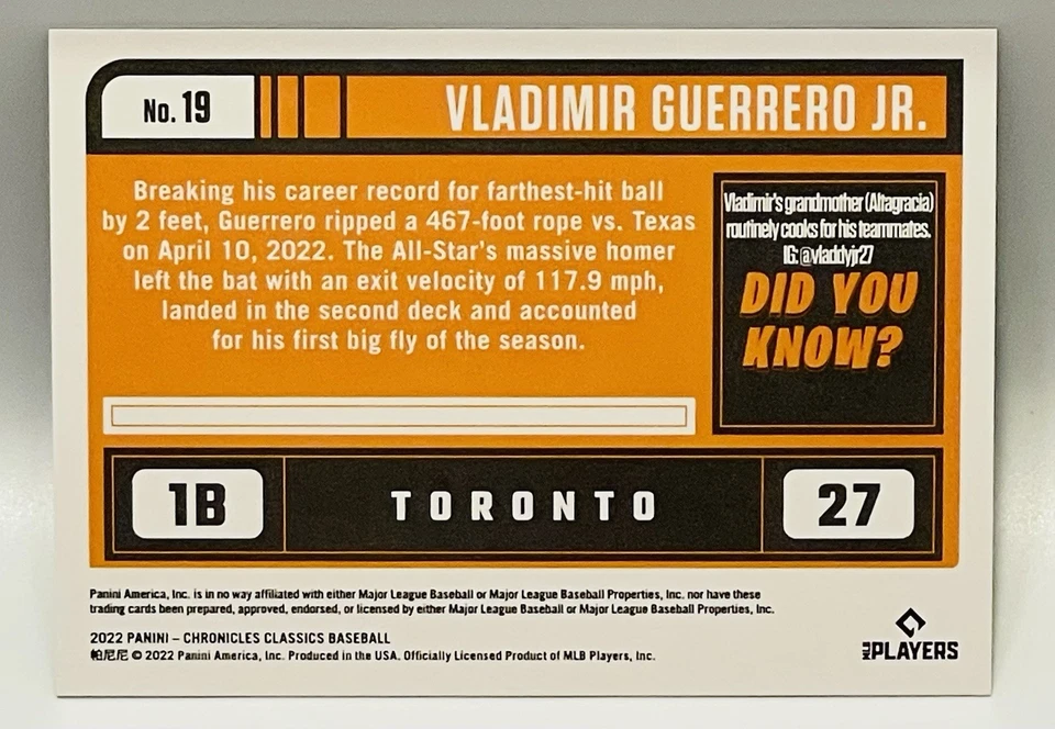 Vladimir Guerrero Jr. *5/5* 2022 Panini Chronicles Green #19 Blue Jays MLB - Image 3 of 3