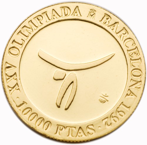 spain 1990 10000 ptas olympics stylized gymnast gold coin