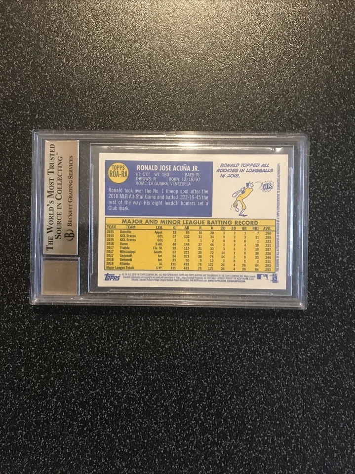 RONALD ACUNA JR 2019 Topps Heritage REAL ONE AUTO CARD#ROARA BGS 9.5, AUTO 10 - Image 4 of 4