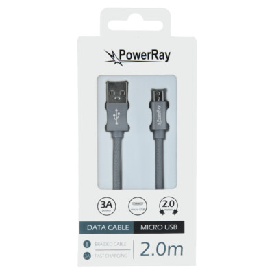 PowerRay Kabel, Daten- und Ladekabel, USB-MICRO USB, 2.0 m, textilummantelt,grey