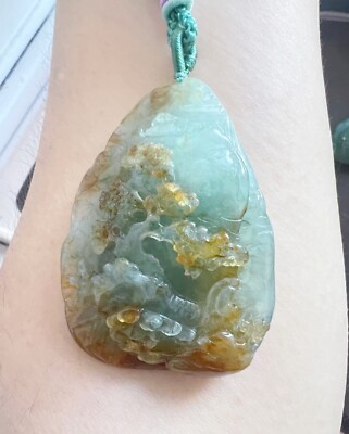 Brown Green  Jadeite Jade Pendant Landscape Design