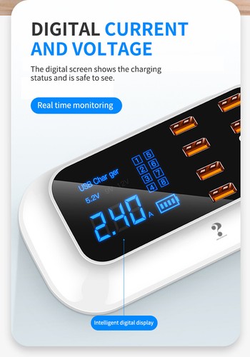 Multiple Port USB Charger HUB Station QC 3.0 8 Port Desktop LCD LED Display 40W - Picture 4 of 8