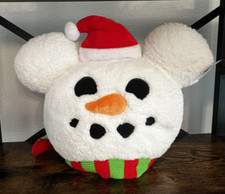 Disney Parks Mickey Mouse Snowman Plush Holiday Throw Pillow 2024 New