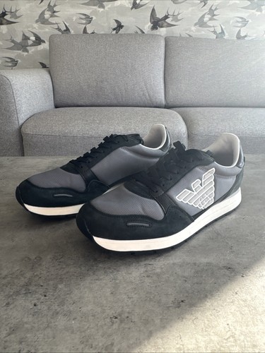 Armani Trainers Size 9 Black Suede Logo Sneakers 43 X4X - Bild 22 von 22