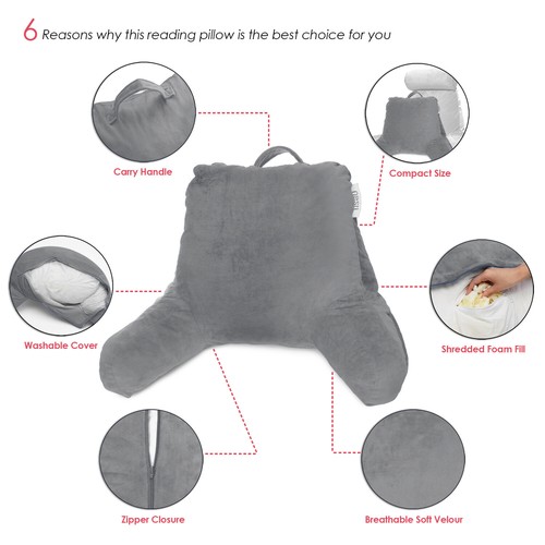 Bed Rest Reading Pillow for Kids & Teens Memory Foam TV Pillow With Arms Support - Picture 120 of 144