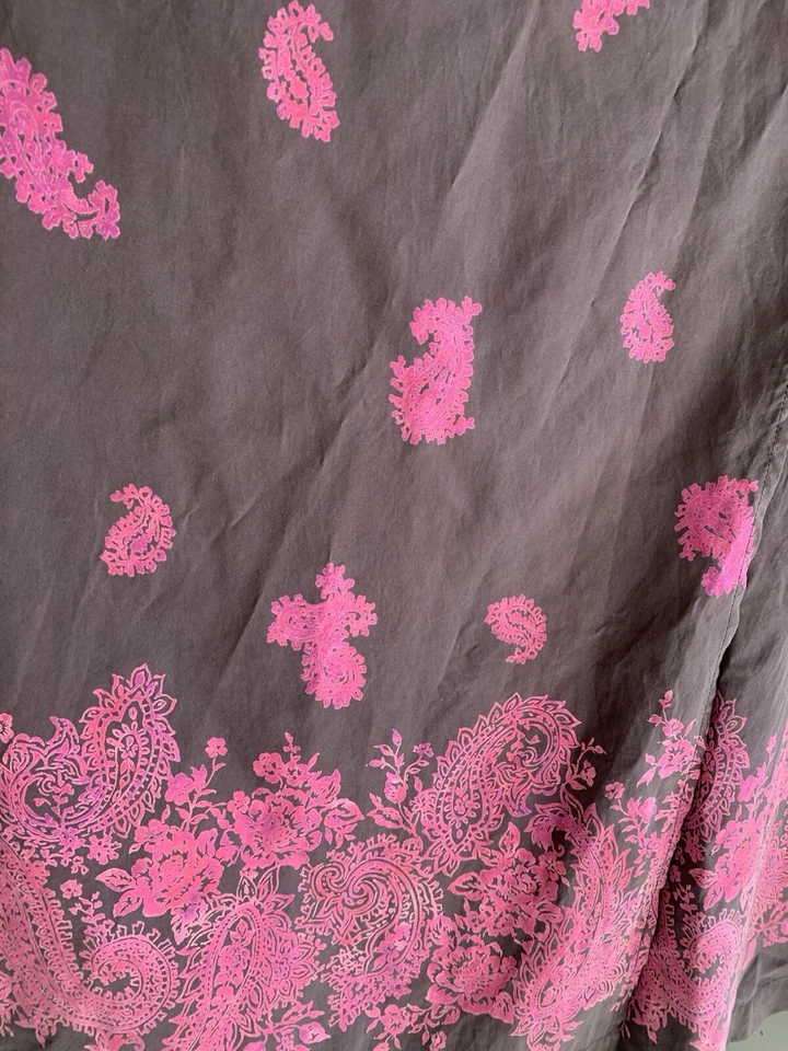 Mujeres 100% SEDA Cacao Marrón Rosa Caliente Diseño Envolvente Maxi Falda 13 14 Express Foto 3 de 3