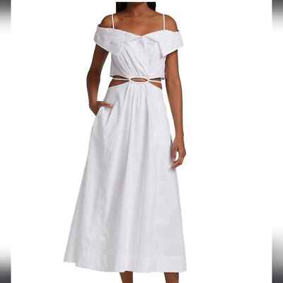 NWT$500 Jonathan Simkhai White Ansley Off-The-Shoulder Shirt Midi-Dress Sz Large