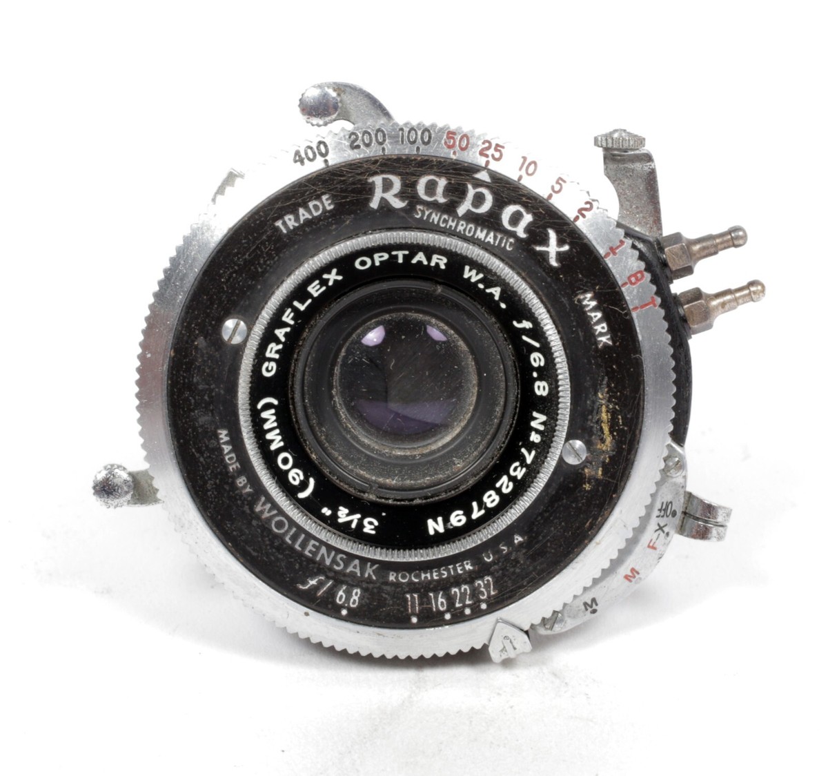 Wollensak Raptar W.A. 90mm F6.8 coated Lens in Rapax shutter Wollensak Raptar W.A. 90mm F6.8 coated Lens in Rapax shutter