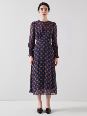 LK Bennett Wren Navy Rosebud Midi Dress UK £359 NWT