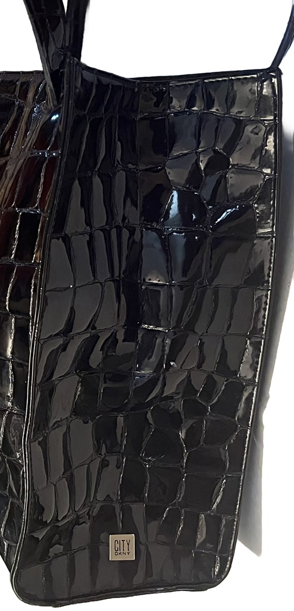 バッグ archive DKNY city leather shoulder bag DKNY CITY SHOULDER SATCHEL TRAVEL TOTE HANDBAG BLACK CROC