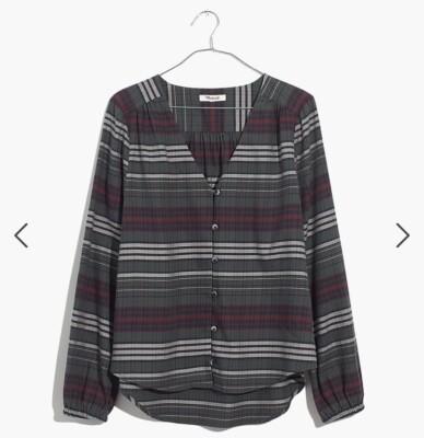 MADEWELL V-Neck Button-Down Shirt in Pineview Boho Plaid Women Medium