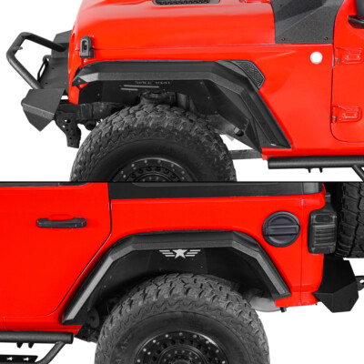 Fit 2018-2024 Wrangler Jeep JL/JLU 4Pcs Steel Flat Front & Rear Fender Flares