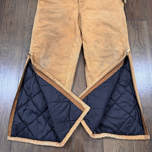 VINTAGE Carhartt Insulated Double Knee Overalls 40x32 Brown Canvas Workwear Mens - Picture 4 of 8