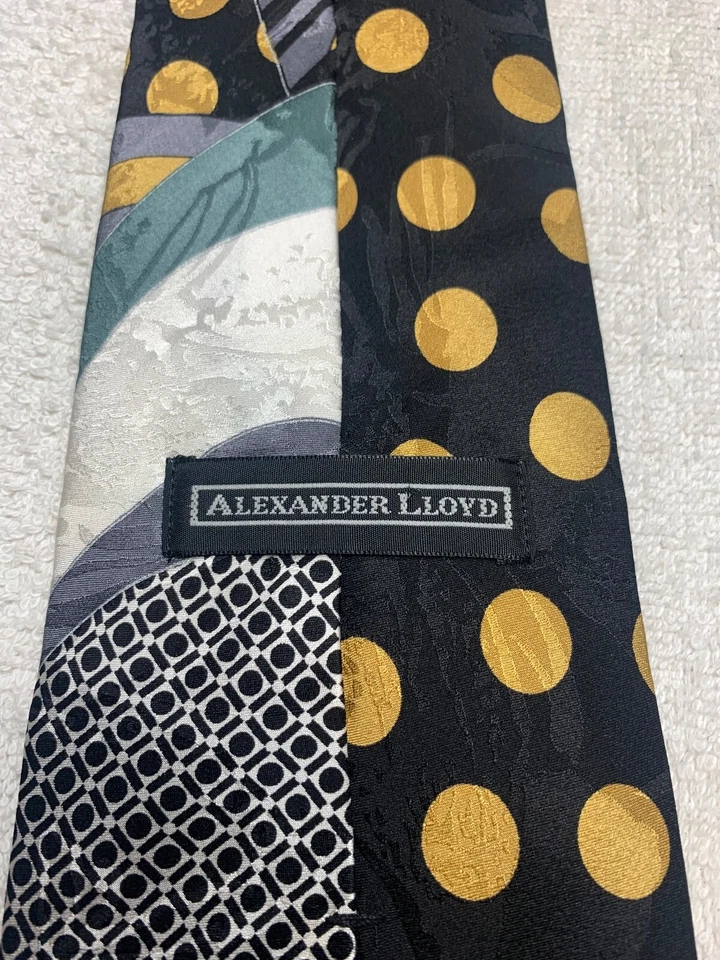 ALEXANDER LLOYD CORBATA HOMBRE GRIS NEGRO DORADO BLANCO 4 X 64 EXTRA LARGA Foto 4 de 4