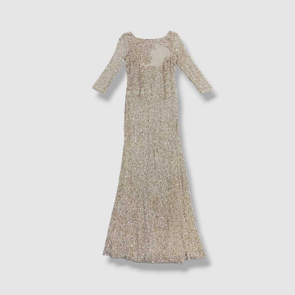 theia sequin dress $1400 Theia Women's Beige Three-Quarter Sleeve Sequin Sheath Gown Dress  Size 10
