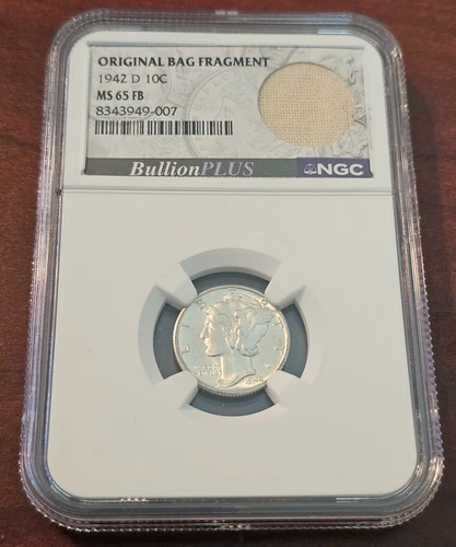 1942 D 10c Mercury Dime NGC MS 65 FB Original Bag Fragment