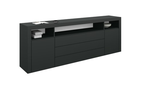 Sideboard 200cm Kommode Weiß Hochglanz Schwarz Beton Schrank Anrichte SANTA FE - Bild 2 von 15