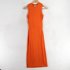 Future Collective XXS Ribbed Cut Out Crew Neck Midi Dress Orange Rayon Stretch
