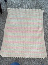 Vintage Crochet Baby Blanket Afghan Pink Yellow White 28  X 22
