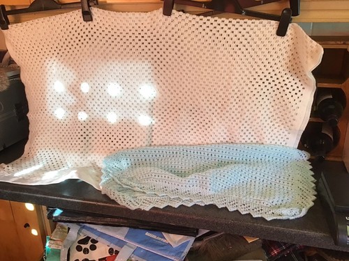 Baby cote blankets One Blue Hand Knitted  White Shop Bought Cote Size - Picture 1 of 4