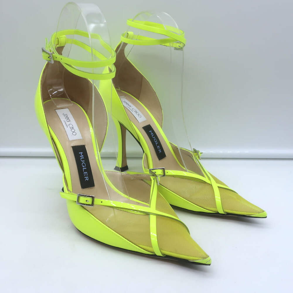 yellow ミュール Jimmy Choo x Mugler Ankle Strap Pumps Neon Yellow Patent