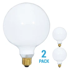 2 Pack 60G40/W Globe Light Bulbs 120V 60W G40 Medium E26 Base Dimmable White