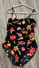 VTG 70  s COLE of California Women  s Black Floral Print US Made 1-Pc Swimsuit 14