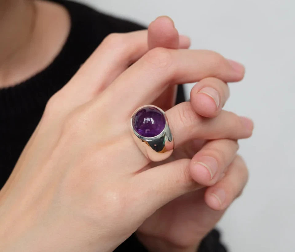 Vintage Amethyst Men's Ring Silver Ring Handmade Round Cut Amethyst Signet Ring - Image 4 of 4