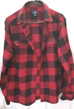 George Men's Size Large 42-44 Red Plaid Flannel Long Sleeve Button Down Collar