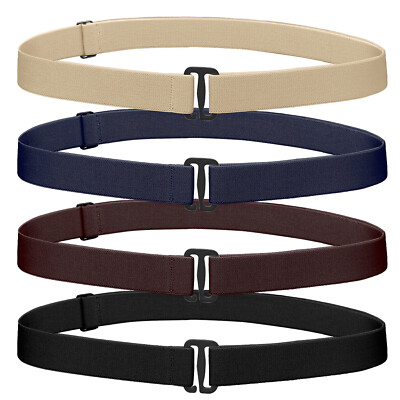 4 Piece Women Elastic Stretch Belt Invisible No Show Waist Belt with Flat Buckle