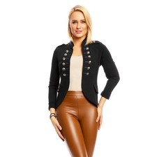 Damen Blazer Jacke mit Zier-Knöpfen in Military-Look Schwarz #J1064