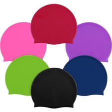 6 Pieces Unisex Adult Silicone Swim Cap Waterproof Non Slip Elastic Pool Hat
